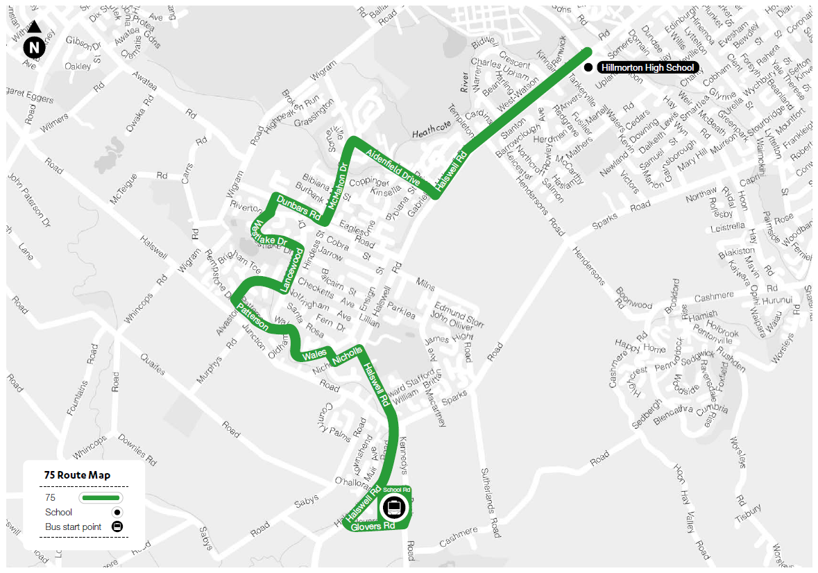 Route map for 75 Hillmorton High School