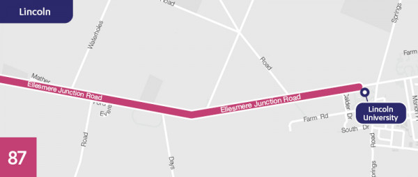 Lincoln route map for 87 Southbridge - Lincoln