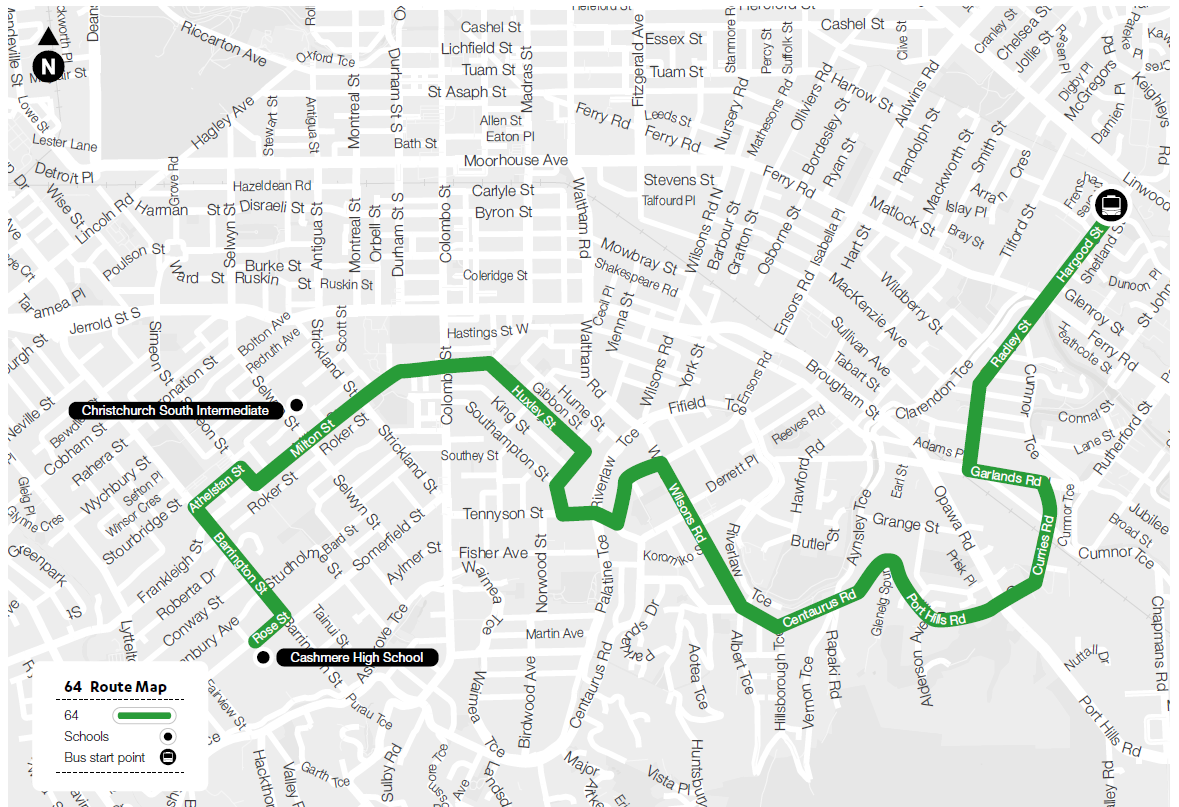 Route map for 64 Cashmere High School